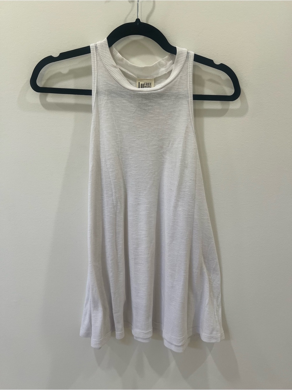 Free People White Ribbed Swing Tank